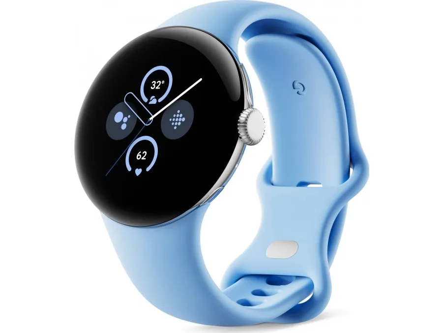 Google Pixel Watch 2 - Poleret sølvaluminium - smart ur med aktivt bånd - fluoroelastomer - bås - båndstørrelse: S/L - 32 GB - Bluetooth, Wi-Fi, NFC - 31 g