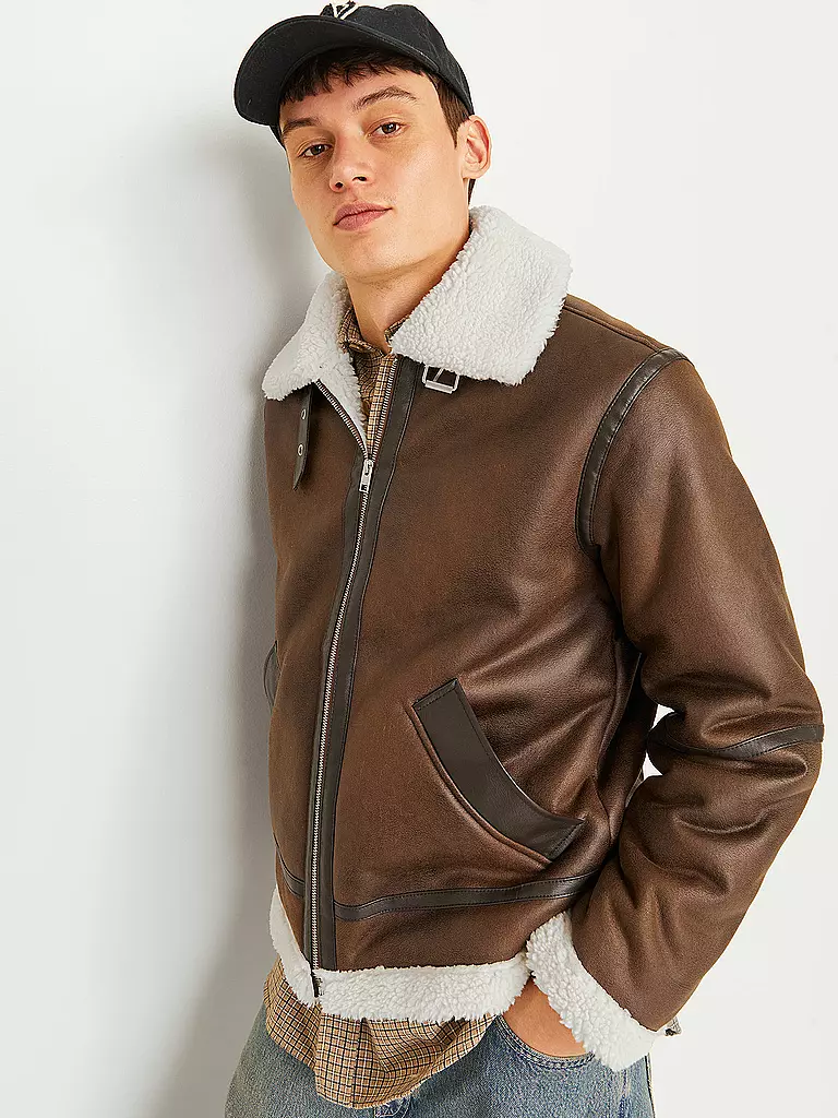JACK & JONES Jacke in Shearling-Optik  JORCOLE braun