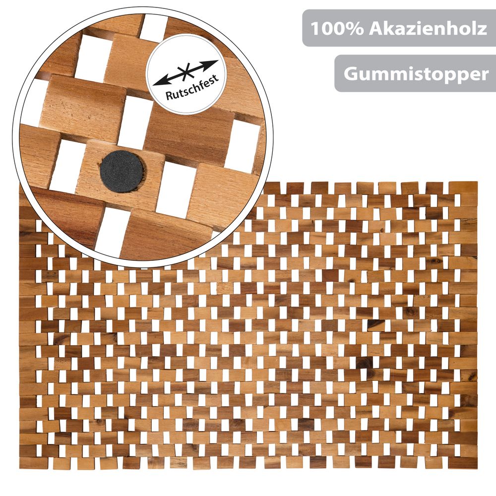 PANA®eco Badematte Holz • Fußmatte 100% Akazienholz • Badvorleger Holz rutschfest • Holzmatte aus Echtholz • Badteppich Holz • Saunamatte • Holzvorleger • 1er und 2er Packs • verschiedene Größen