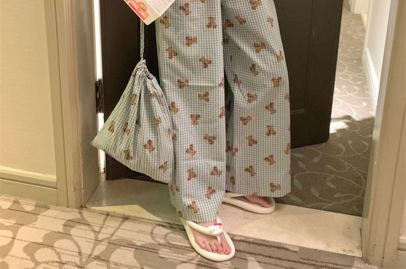Sadelle - Pyjamatop met 3/4-mouwen, kraag en berenprint, knoopsluiting, broek, trekkoordtas en set