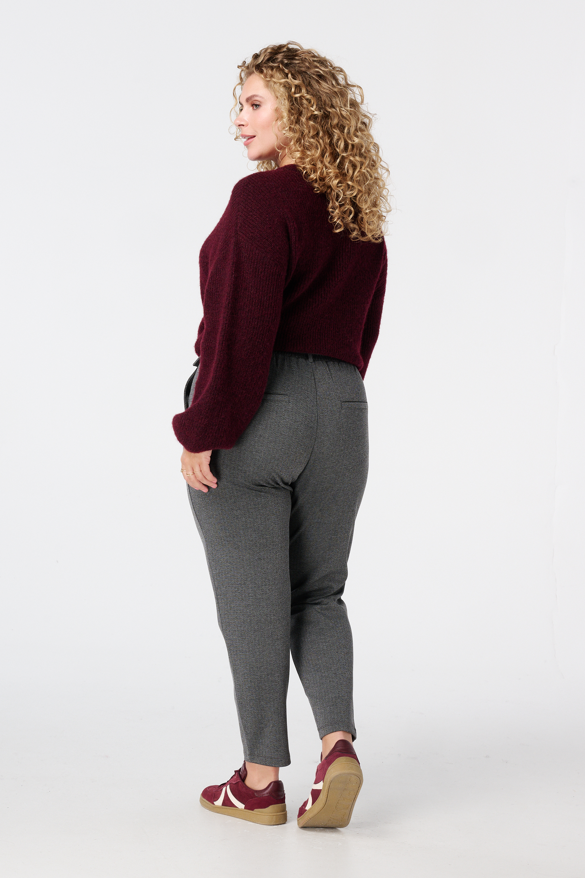 Slim fit pantalon met ceintuur dark grey melange
