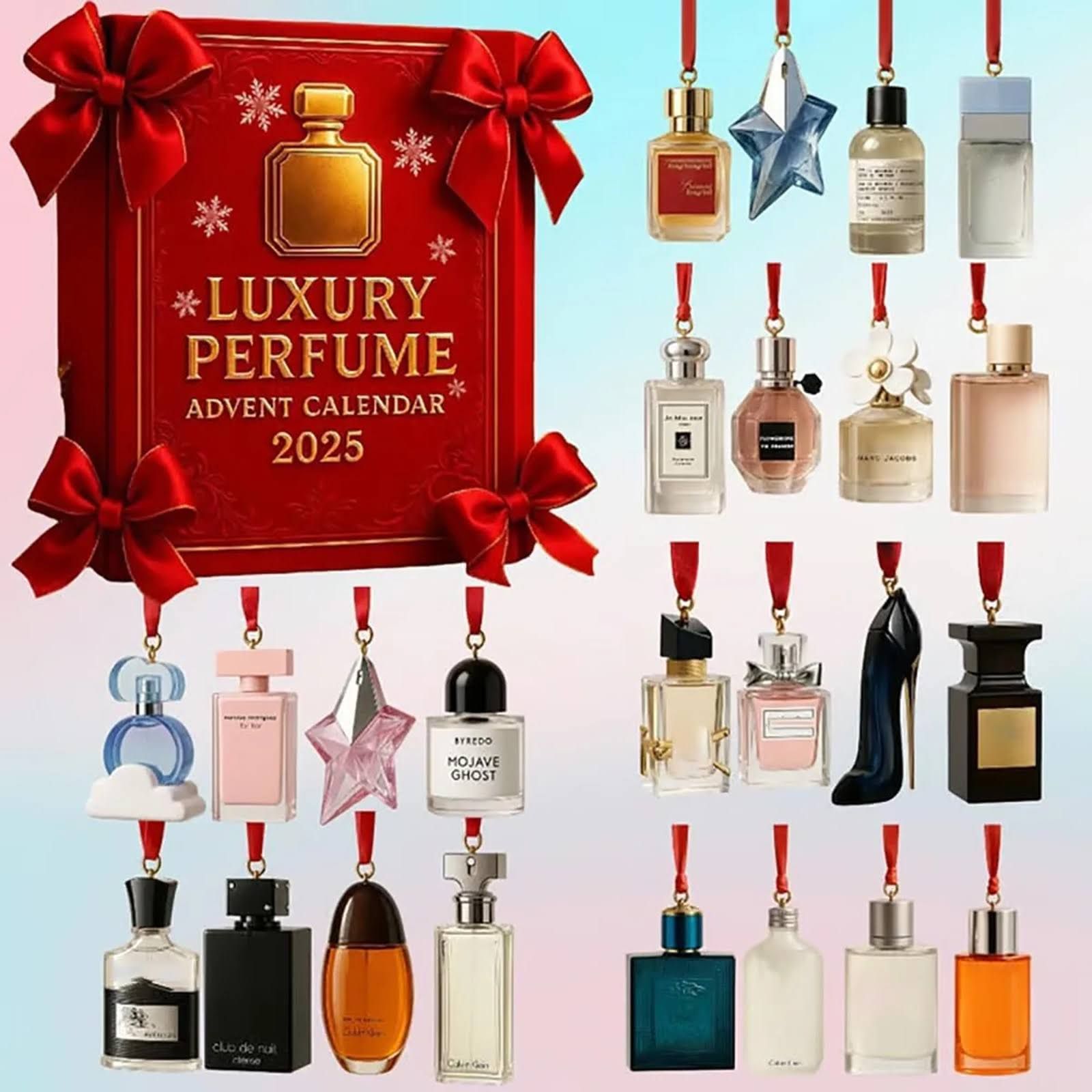 Luxuriöser 2D Parfüm-Adventskalender 2025 ohne Duft für Frauen, 24. Tag der Schönheit, Countdown-Kalender 2025, Beauty-Adventskalender mit 24