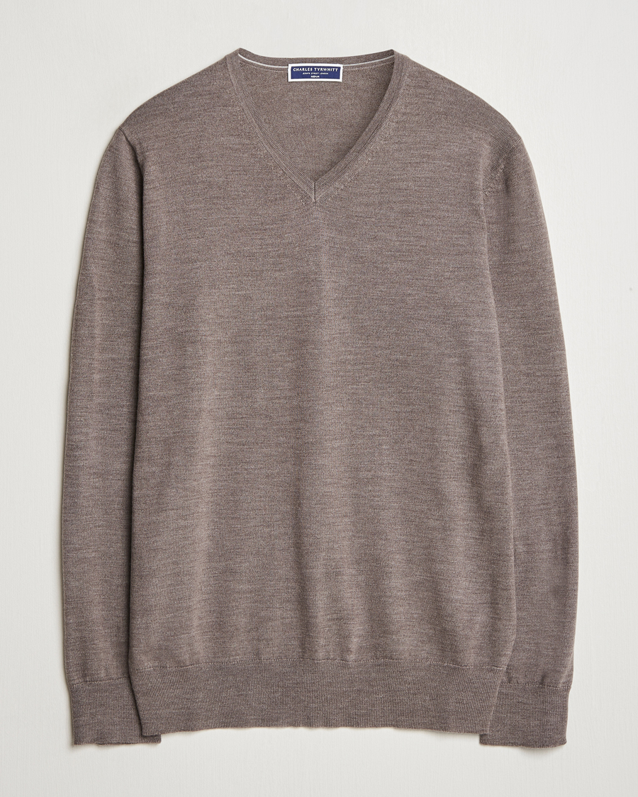 Charles Tyrwhitt Pure Merino V-Neck Jumper Mocha