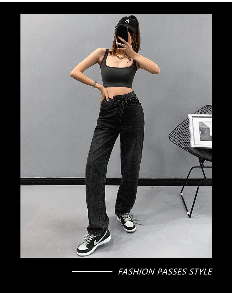Saccharine - Asymmetrische jeans met hoge taille en rechte pijpen