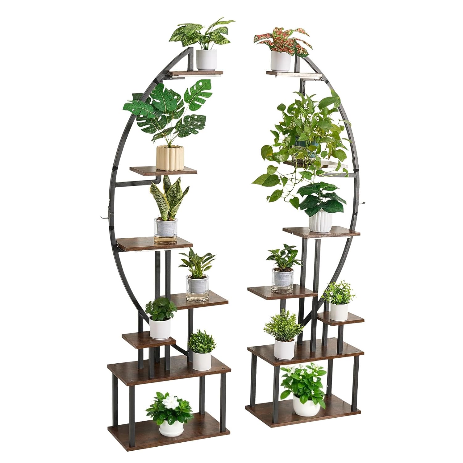 VEVOR Pflanzenständer mit Wachstumslichtern 2er Pack, 7-stufiger Blumenständer, Blumentreppe, Pflanzentreppe, 3 Timer- & 10 Helligkeitsstufen, Blumenregal für das Wohnzimmer, 550x260x1665mm