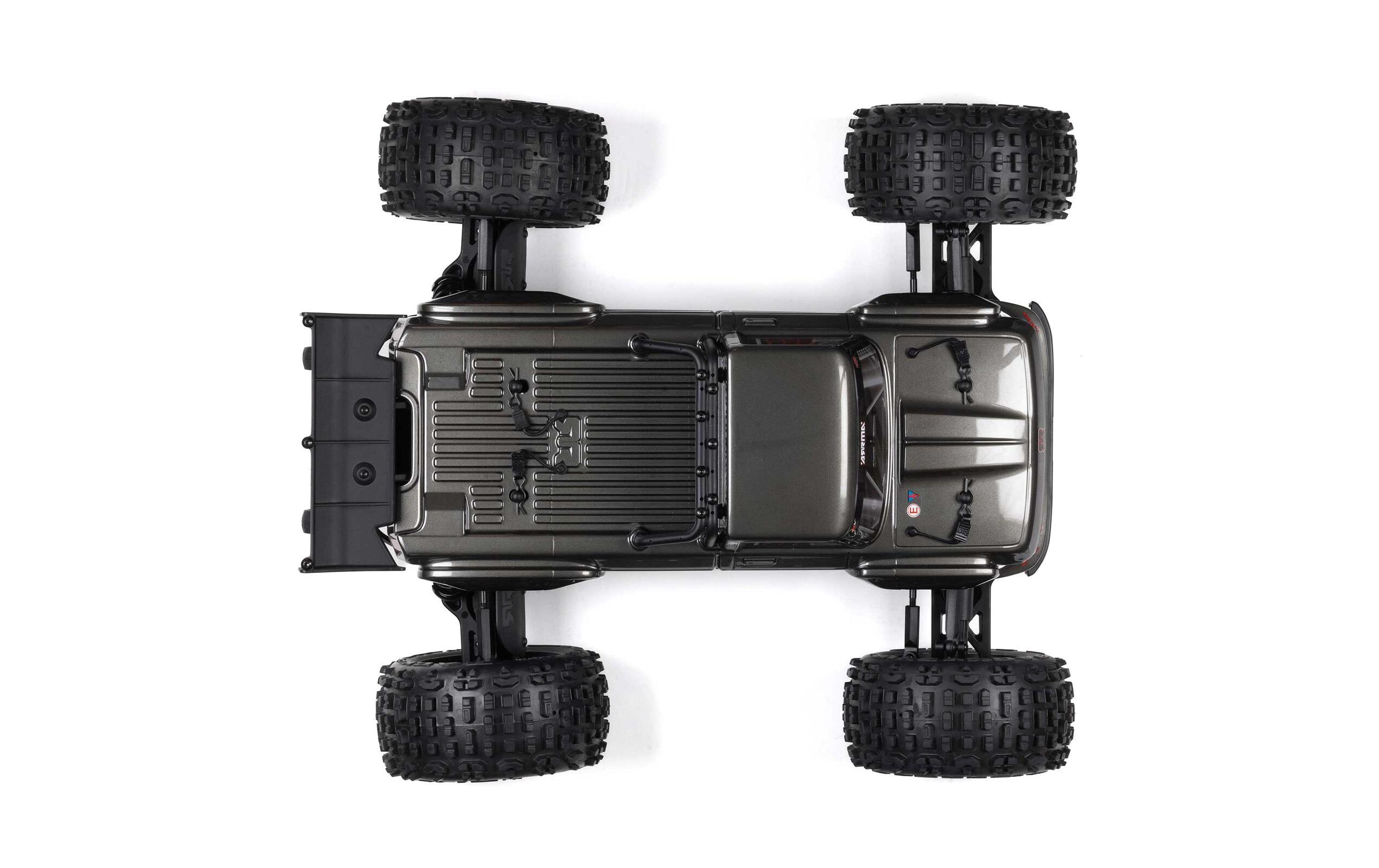 Monster Truck Outcast 4x4 4S V2 BLX Grau, ARTR, 1:10<br>Robuster Stunt Truck mit 4S Brushless Antrieb