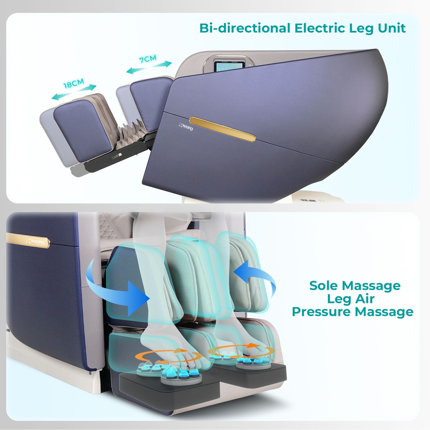 Naipo Massagesessel 4D HIGH-END Massagestuhl, Tablett, Aromatherapie, Raumkapsel-Design BLAU