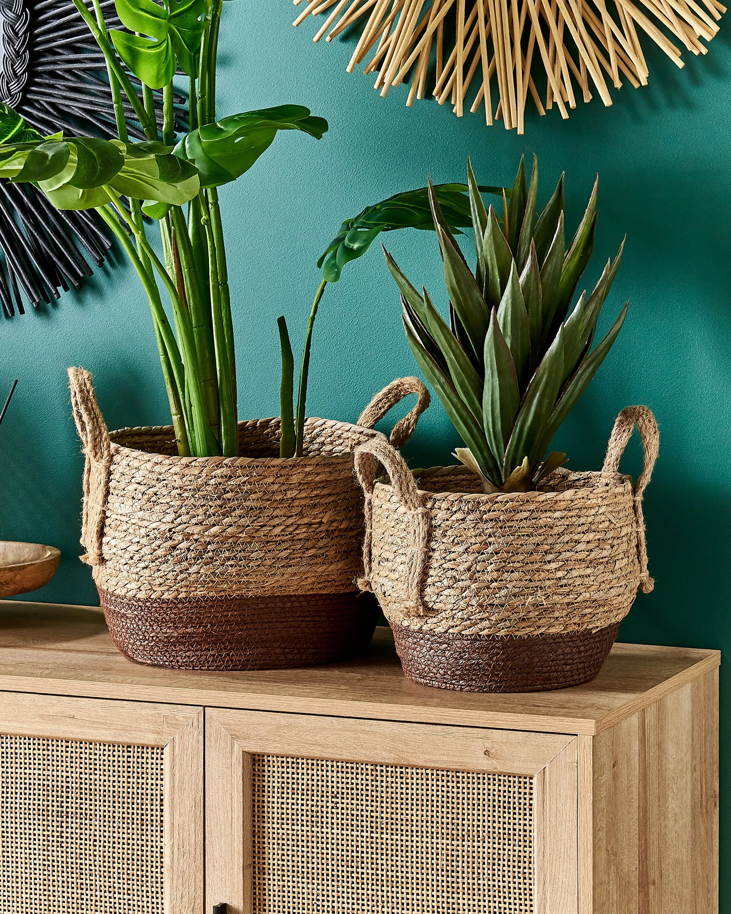 Set van 2 bloempotten PALADJU Zeegras 30/25 cm Natuurlijk