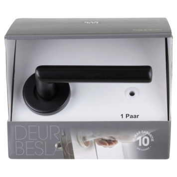 Karwei deurkruk set Roberto rond rozet zwart aluminium