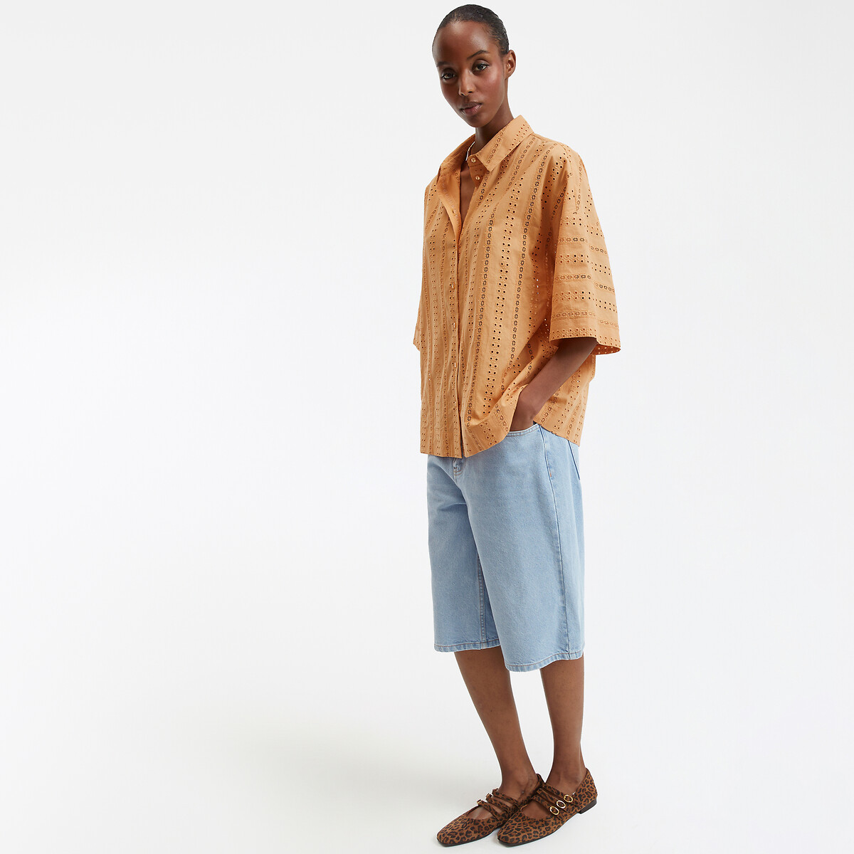 COLEÇÕES LA REDOUTE<br>Los hemd em bordado inglês, elleboogmouwen