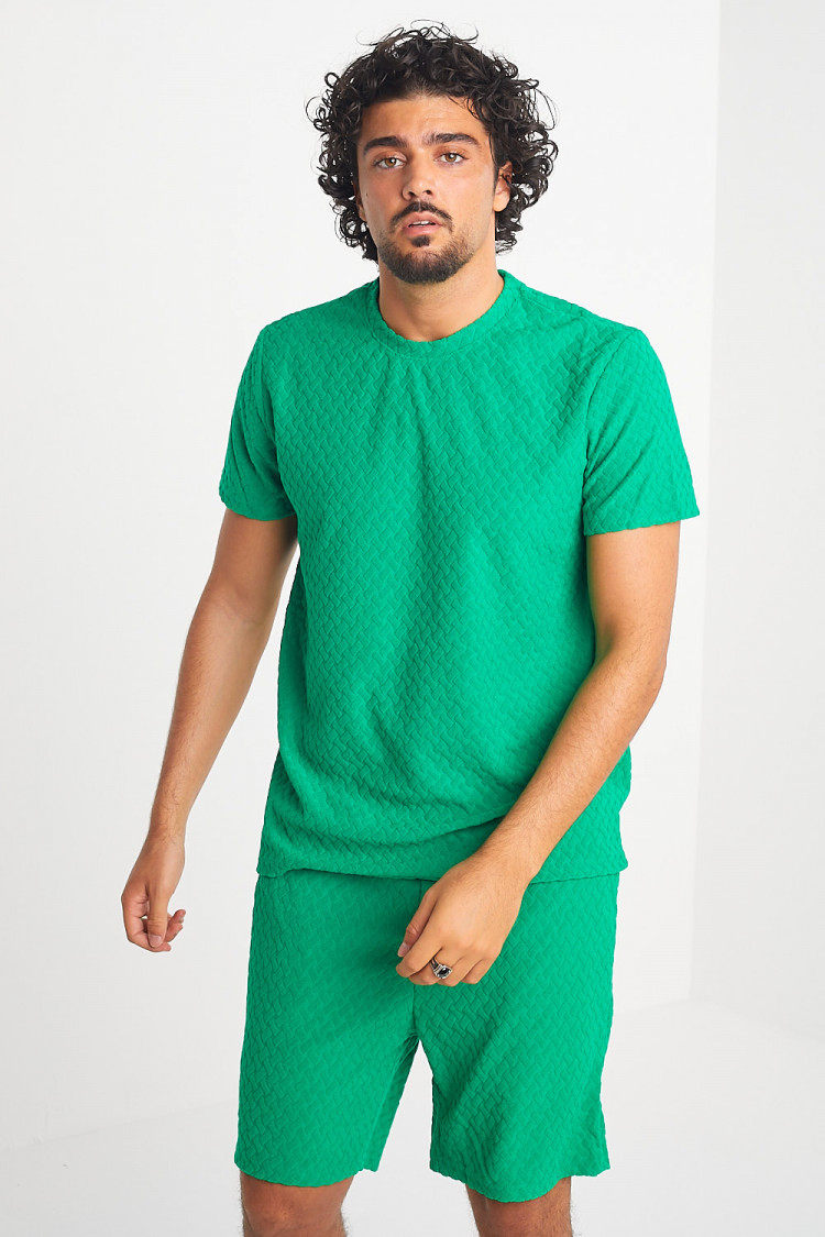 Ensemble 2 pièces t-shirt + short vert texturé
