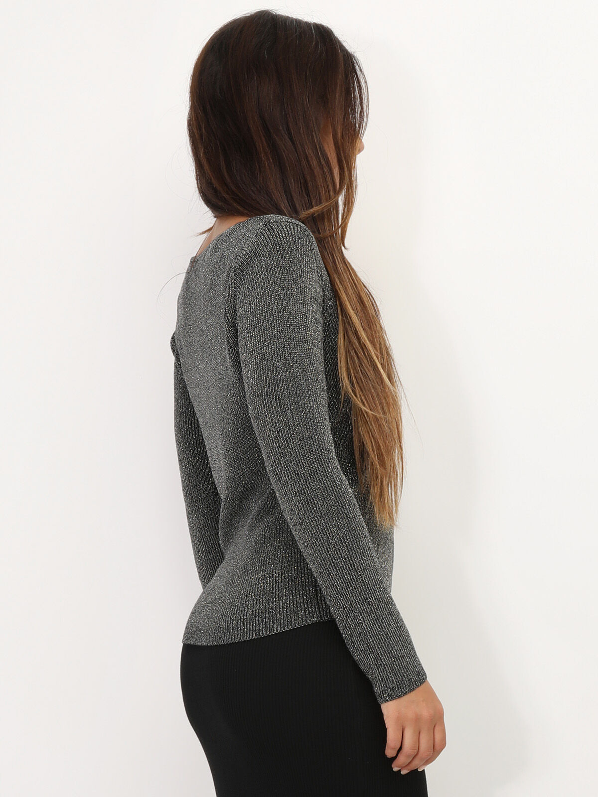 Top en fine maille pailletée- Noir
