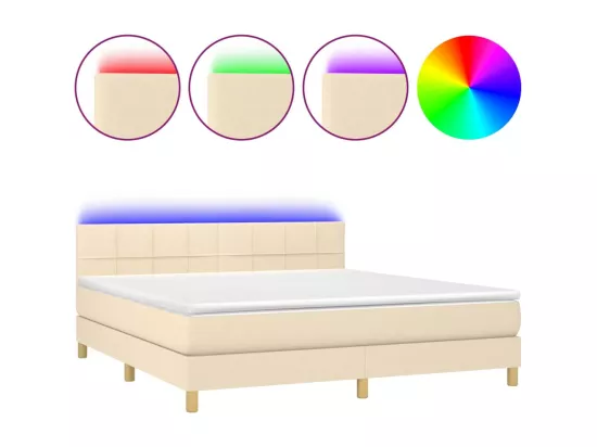 Sommier tapissier avec matelas et LED Crème 180x200 cm Tissu