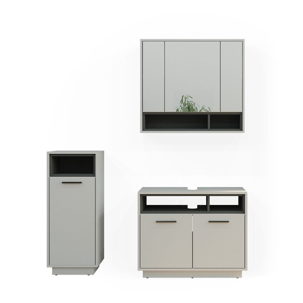 Vicco Badmöbel-Set Badezimmer-Möbel Bad-Schrank Beatrice Grau Anthrazit modern Badezimmerschrank Waschtischunterschrank Spiegelschrank Midischrank Schranktür Schrankfach