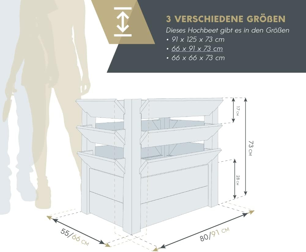 WESTMANN Premium Hochbeet aus Lärchenholz | Natur | 66x91x73 cm | Kräuterbeet für den Außenbereich | Holzhochbeet zum Bepflanzen von Gemüse & Kräutern
