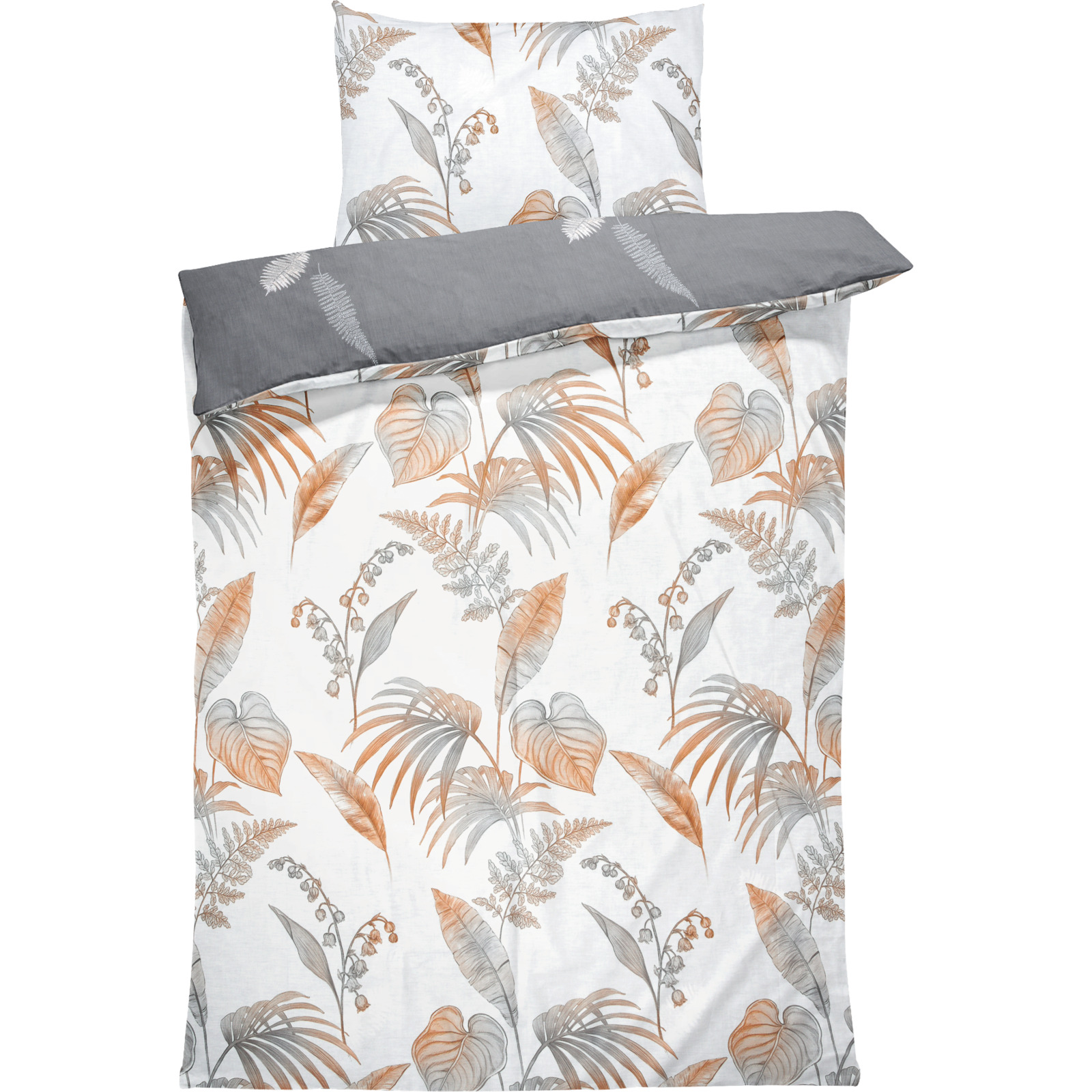 Bettwäsche Satin Twill Pflanzen weiss grau