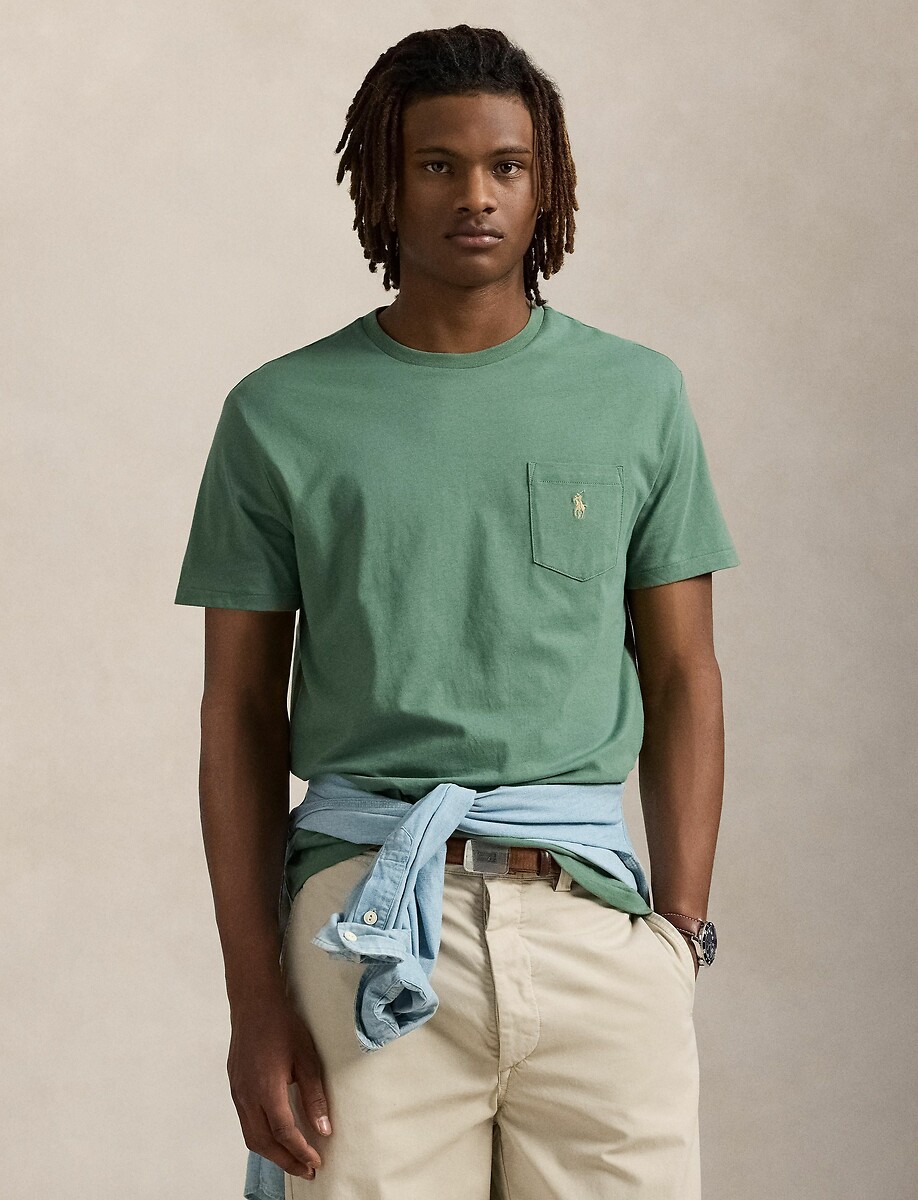 POLO RALPH LAUREN<br>Camiseta de malha reta com logotipo bordado