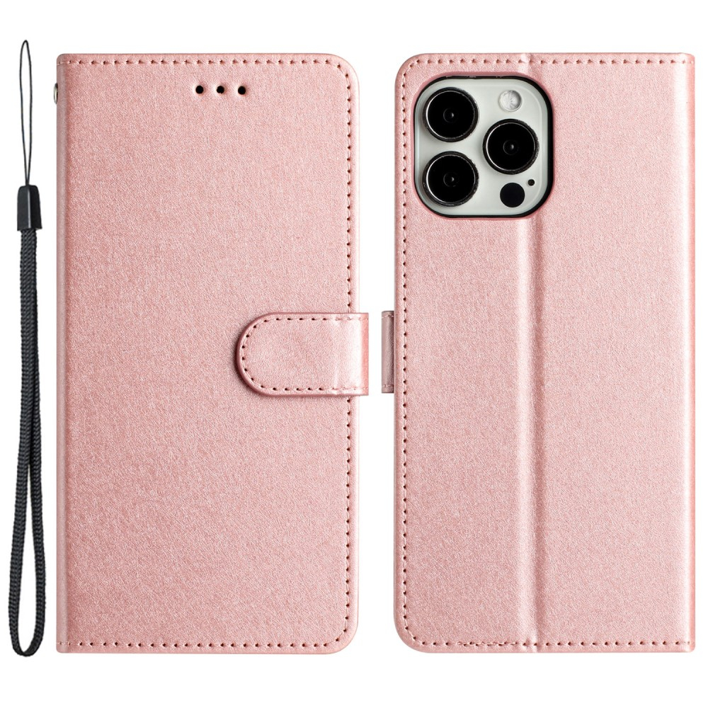 iPhone 15 Pro Leder Tasche Flipcover Wallet mit Kartenfächern - Roségold