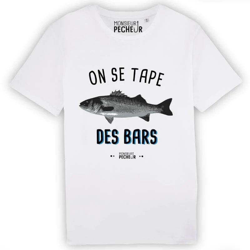 Tee Shirt Manches Courtes Homme Monsieur Pêcheur On Se Tape Des Bars - Blanc
