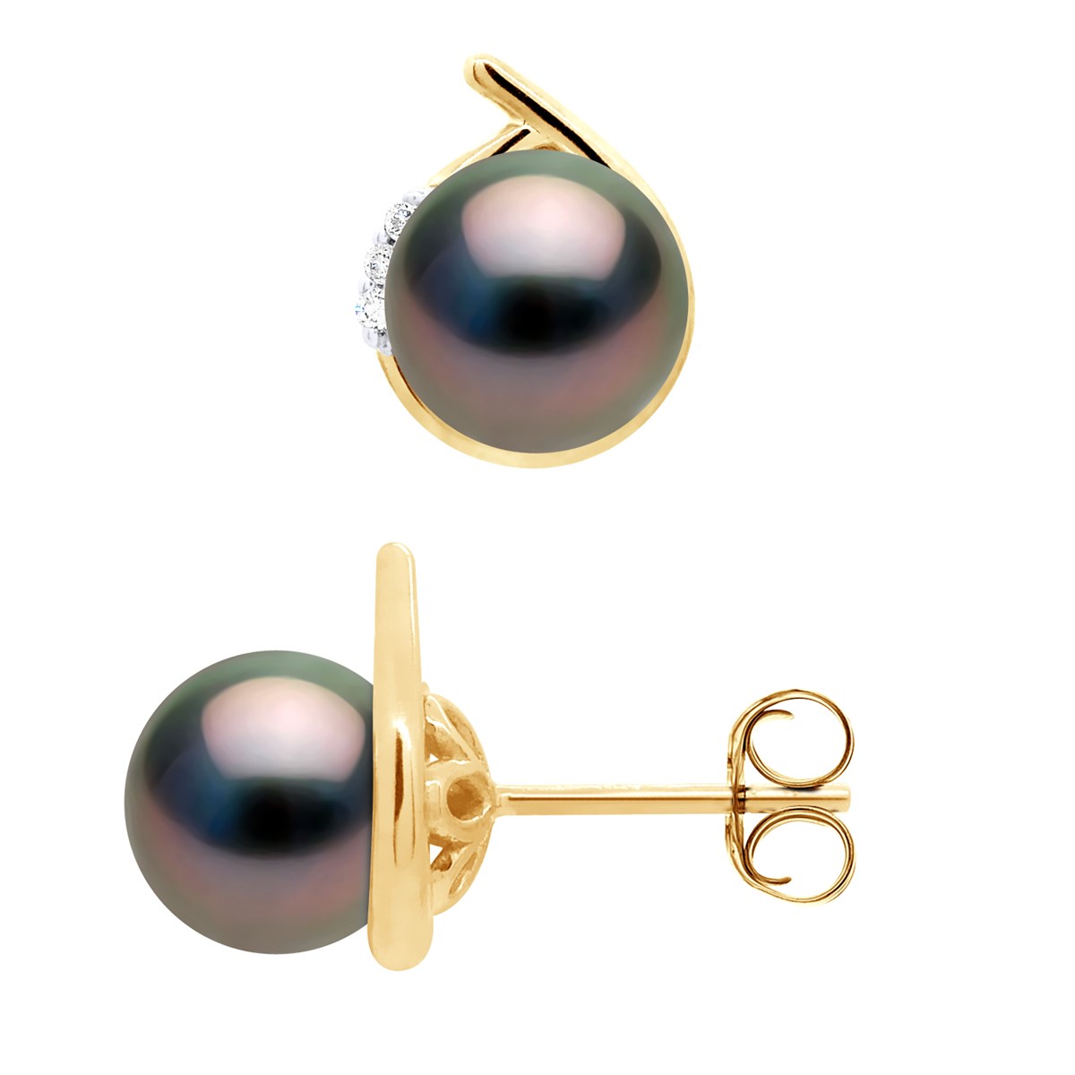 STELLA - Boucles d'Oreilles Perles de Tahiti & Diamant - Or Jaune