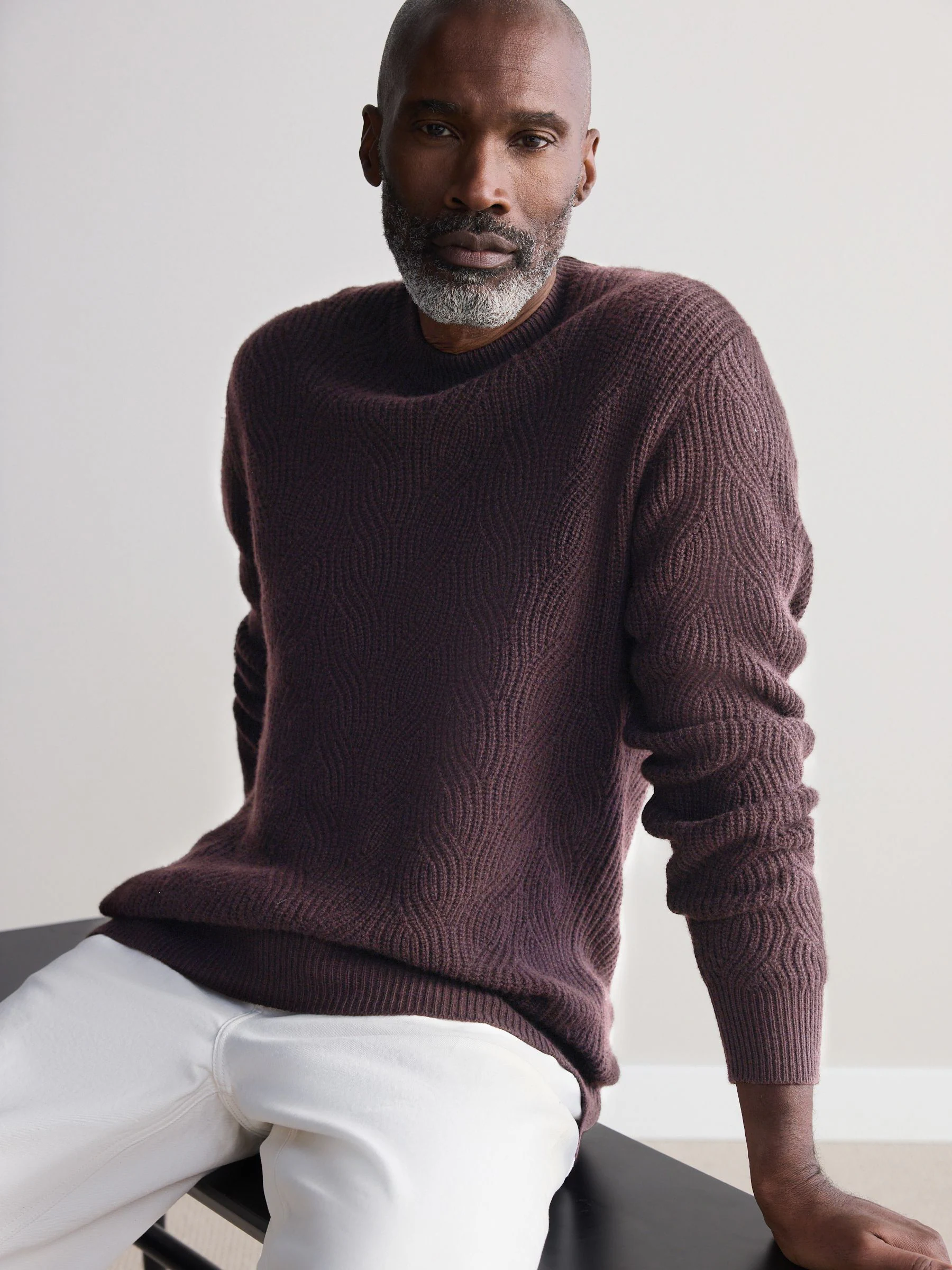 Bordeauxrood - Regular-fit Signature trui van lamswol/cashmere met ronde hals