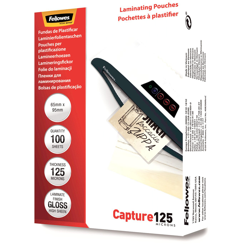 Fellowes Laminiertaschen, 65 x 95 mm, 125 mic, glanz, 100 Stück
