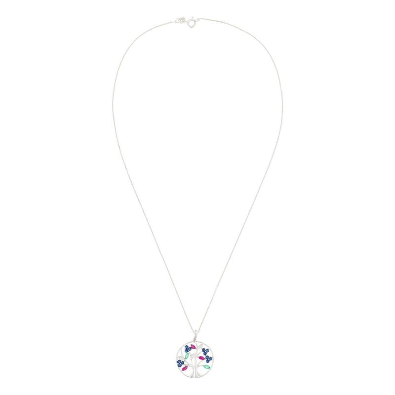 Pendentif Or Blanc Diamant et Pierre précieuses