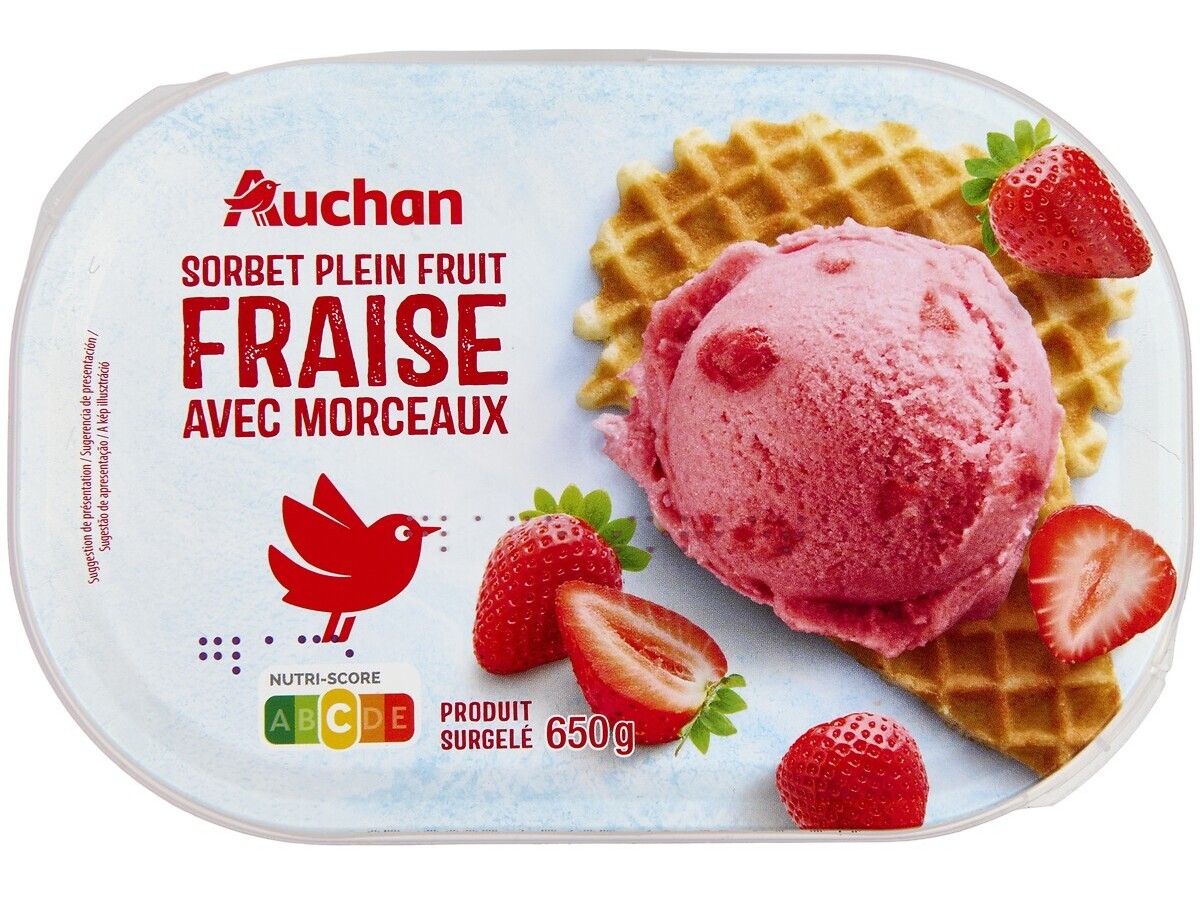 SORBET AUCHAN MORANGO C/PEDAÇOS 1L