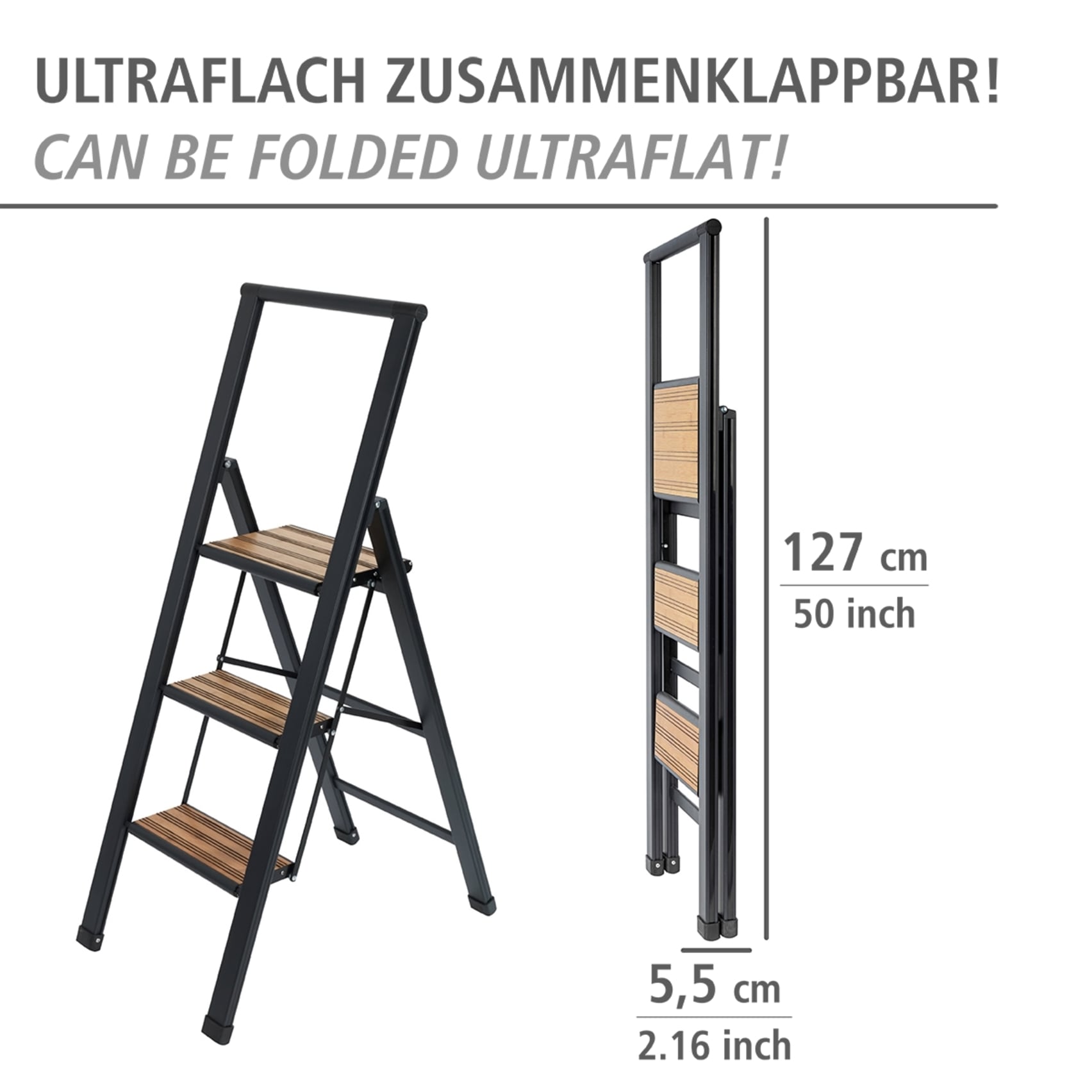 WENKO Trittleiter »Modell Alu-Design« rutschsichere XXL-Stufen, robustes Aluminium in Kombination mit Bambus