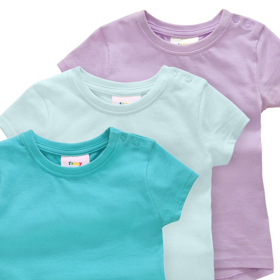 Famy 3 Baby T-Shirts im Basic-Look helllila / türkis / helltürkis