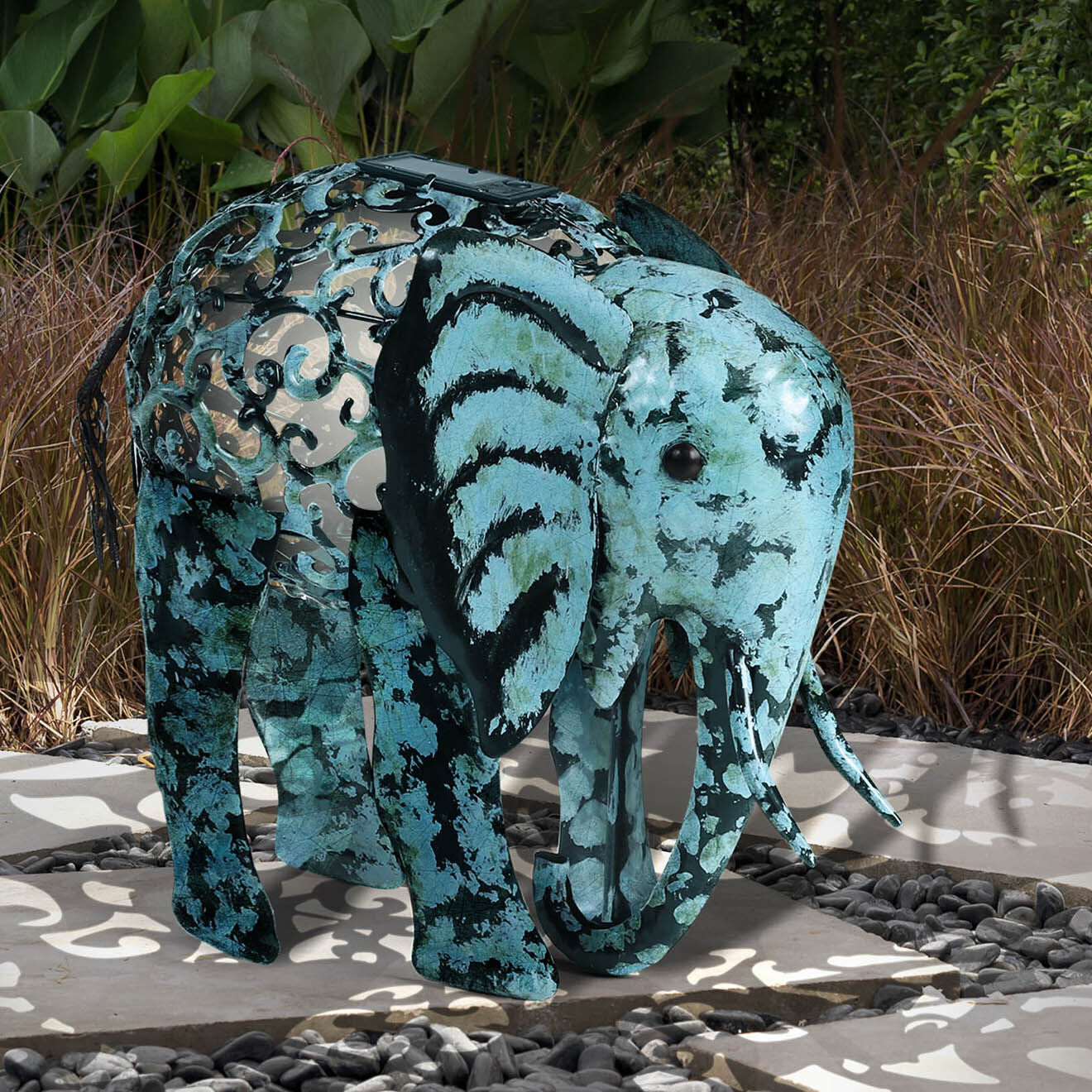 Pratik Garden Lampe elephant solaire vert - 28x13.5x21 cm