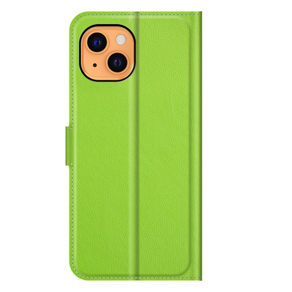 iPhone 13 Leder Tasche Flip Cover Litchi Look - Grün