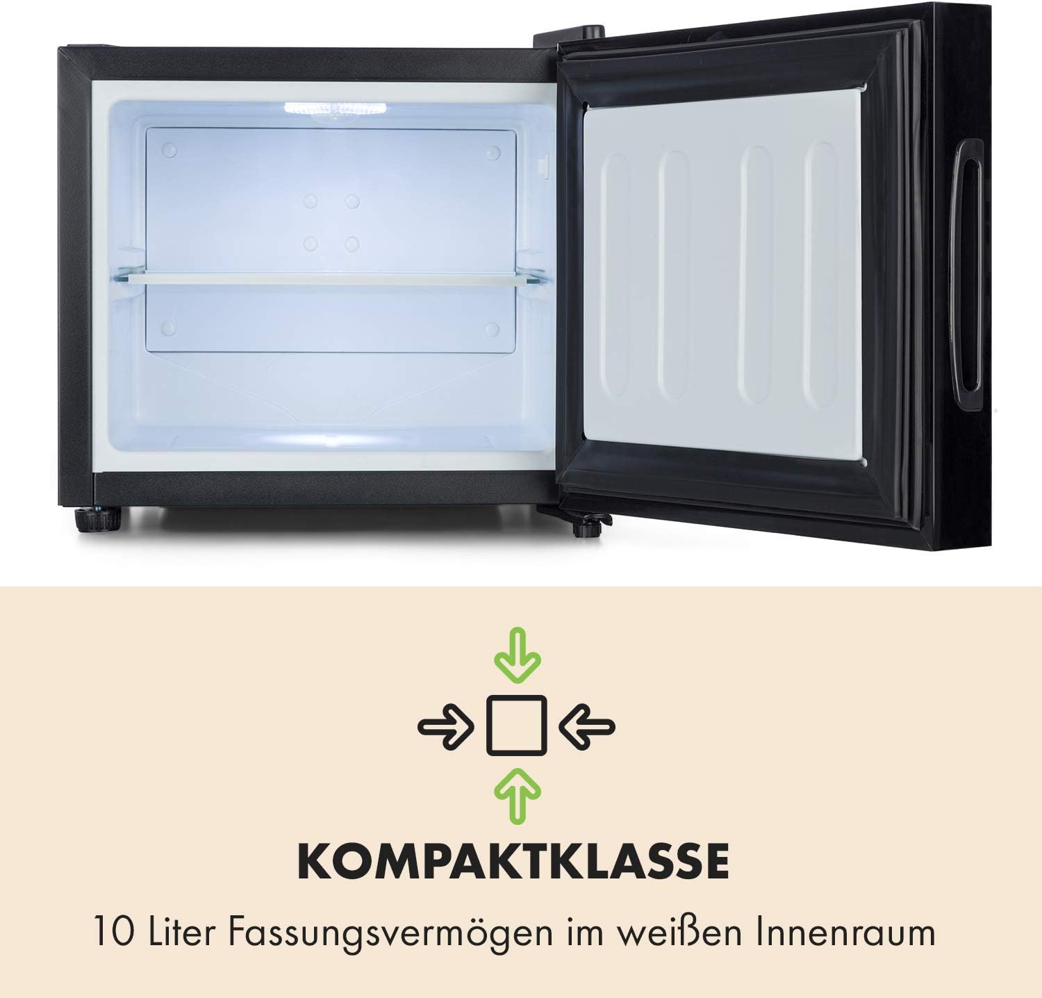 Klarstein Frosty Mini-Kühlschrank - kompakte Minibar mit Thermoelektrischem Kühlsystem, freistehend, 10 Liter Fassungsvermögen, Kühlung: 12-18 °C, schwarz, 33,5 x 30 x 34 cm (BxHxT)