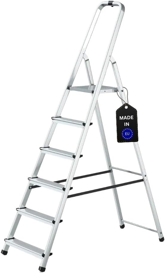 PROREGAL Economy Basic Trapladder, eenzijdig toegankelijk, 6 treden, werkhoogte 3,19 m, draagvermogen 125 kg