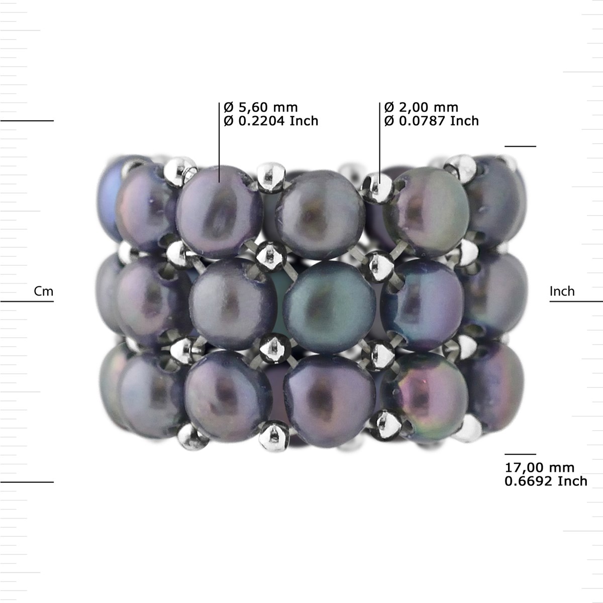 Bague Triple élastiquée Perles d'Eau Douce Noires 3-4 mm - Argent 925
