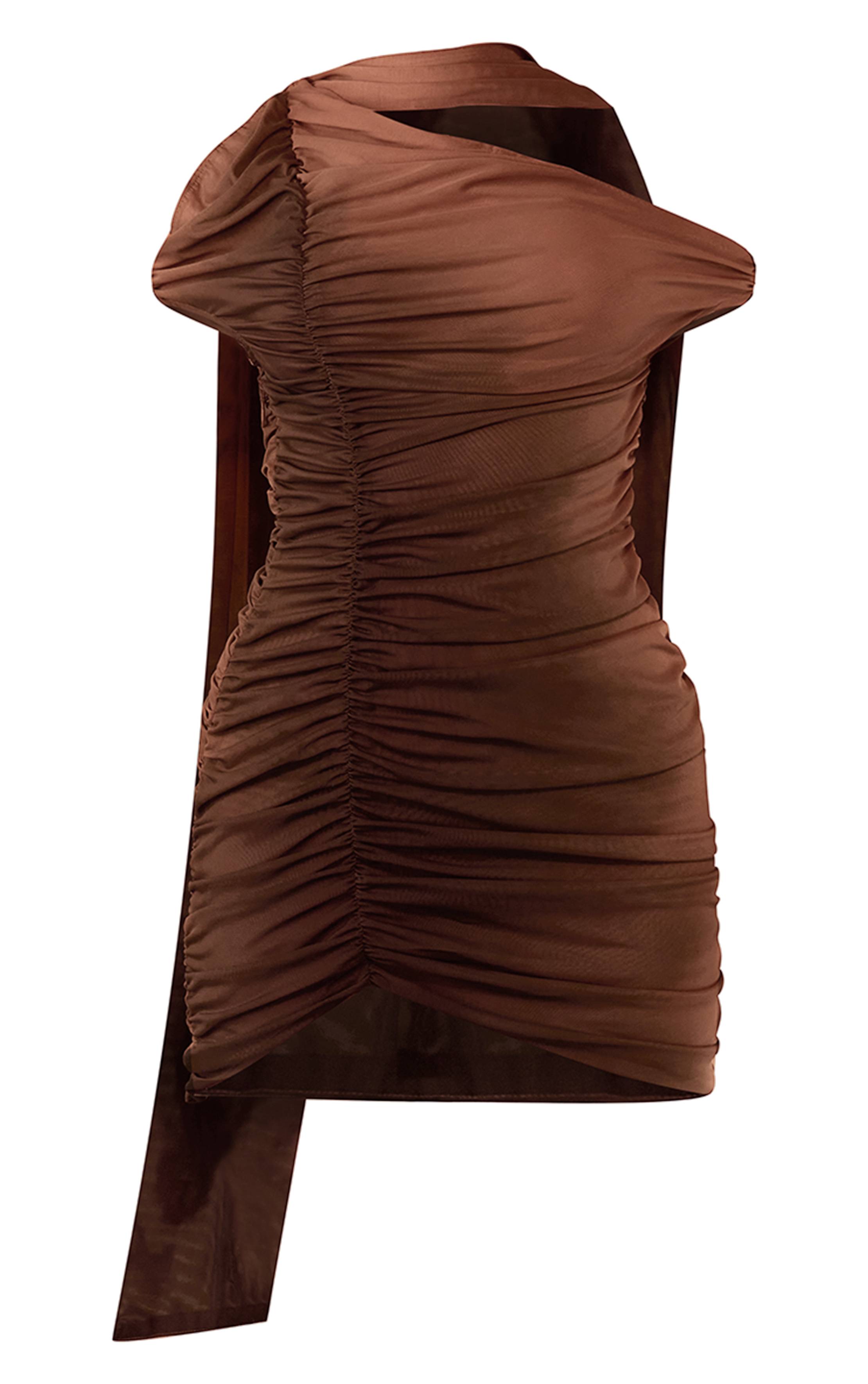 Nude Robe Moulante Asymétrique À Détail De Liens En Maille Bandage Imprimée Ombré Plt Label