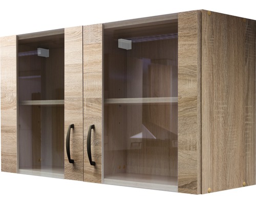 Flex Well wandkast met glazen deur Oslo BxDxH 100 x 32 x 55 cm sonoma eiken mat gedemonteerd scharnier links rechts