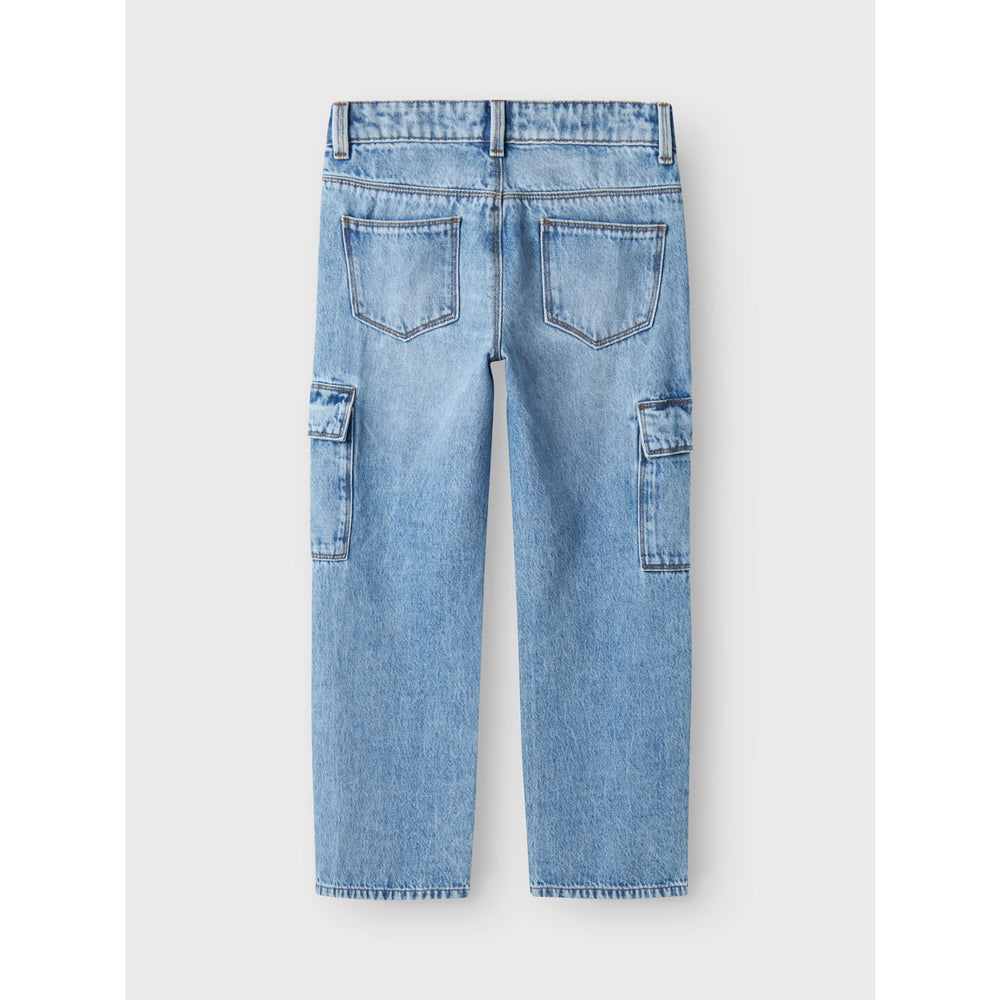 Køb Name It Light Blue Denim Rose Wide Cargo Jeans