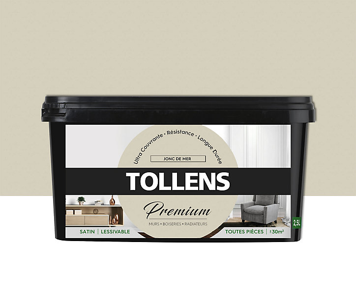 Peinture Tollens premium murs, boiseries et radiateurs jonc de mer satin 2,5L