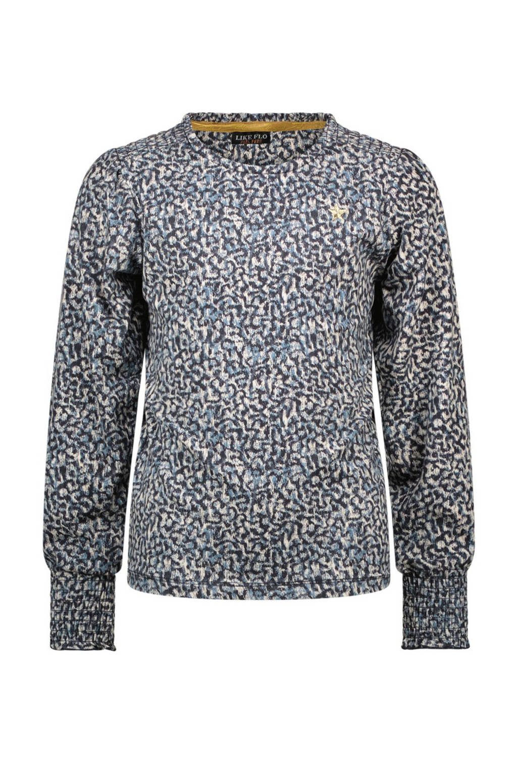 Like Flo top Evy met all over print donkerblauw/beige