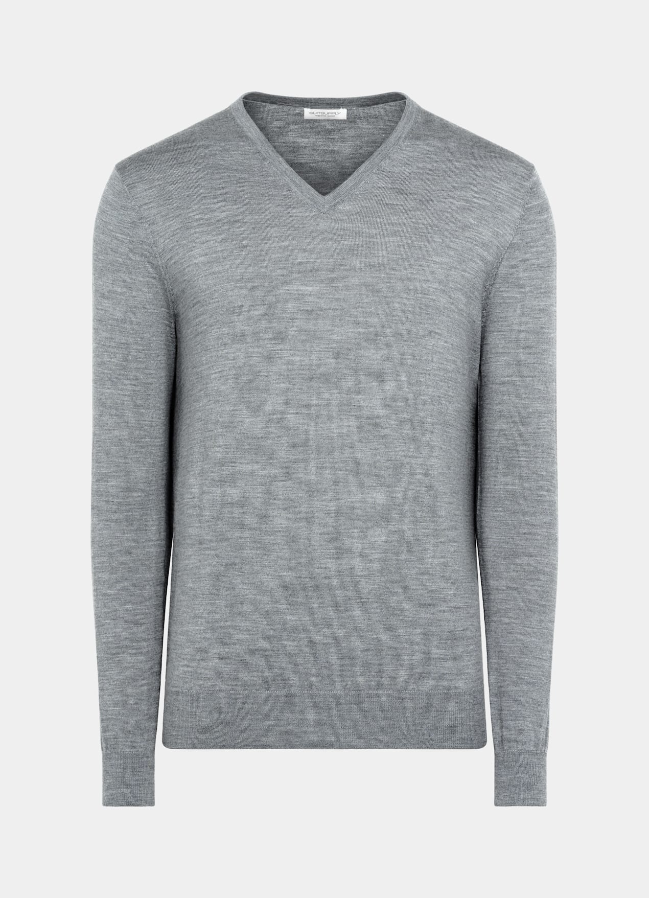 Pull col V Merino gris