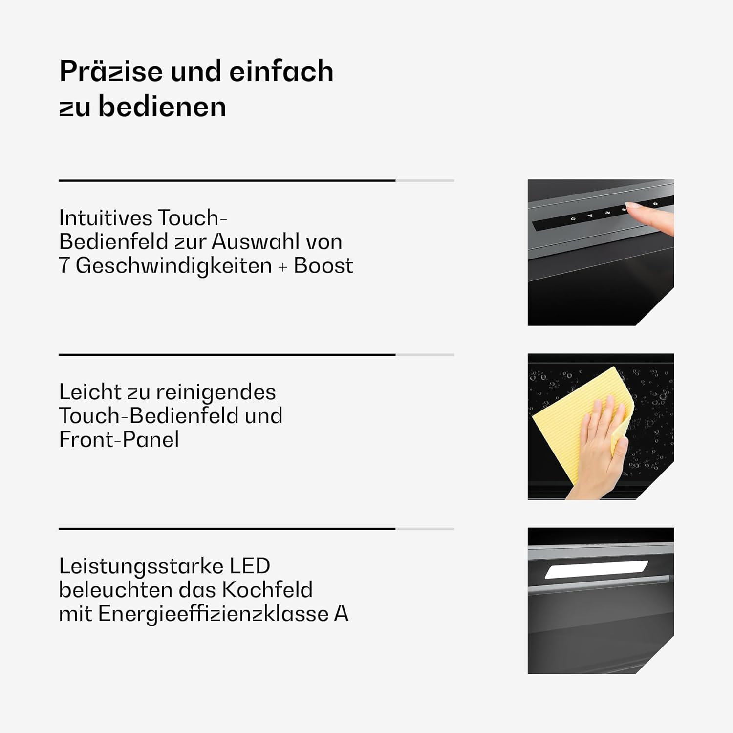 Klarstein Verosteel Downdraft Dunstabzugshaube 90 cm - A++ Energieklasse, 906,2 m³/h Boost, Touch-Bedienung, LED, Aluminium & Glas, Spülmaschinenfilter, leise Abzugshaube Küche