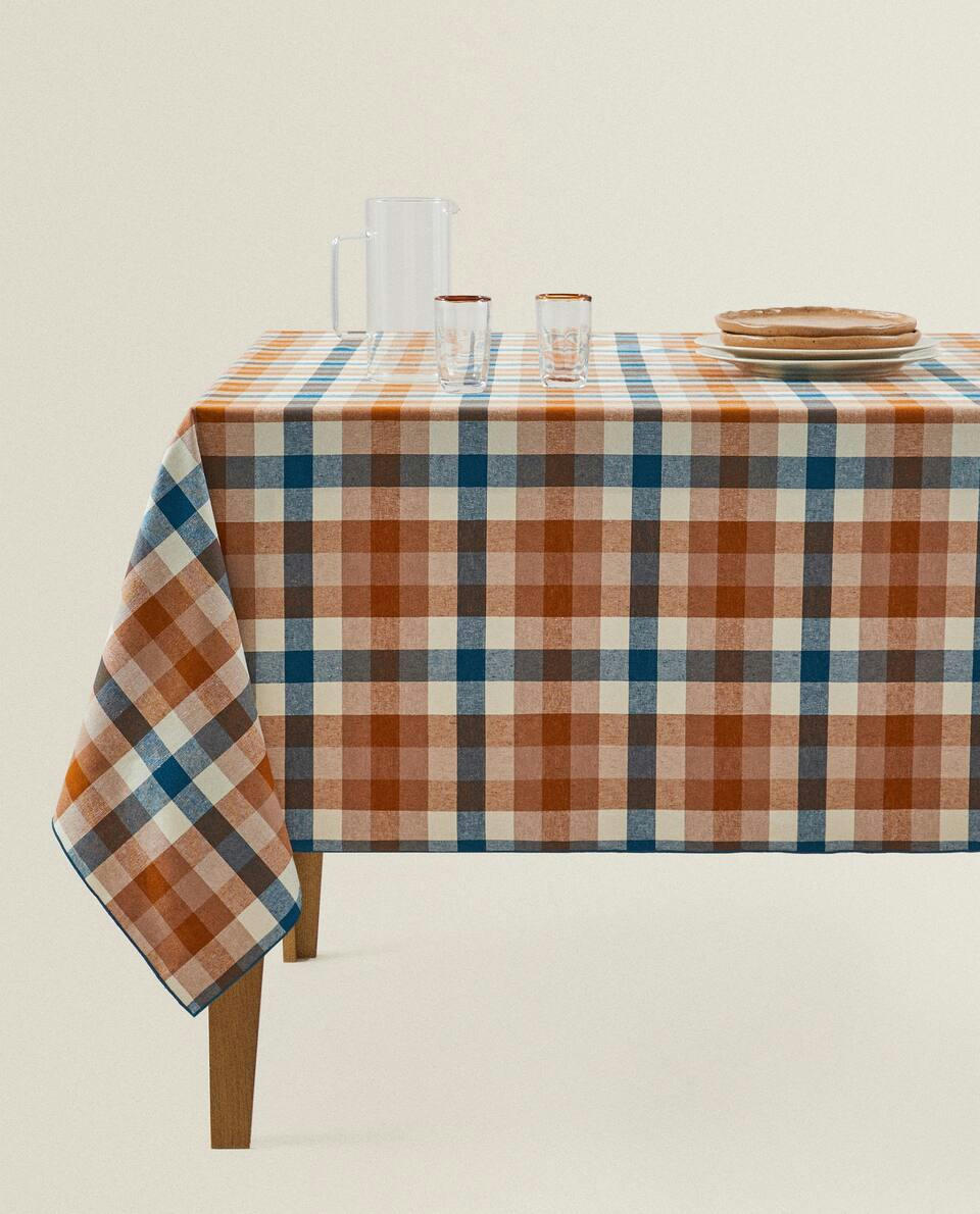 TOALHA DE MESA XADREZ DE ALGODÃO E LINHO