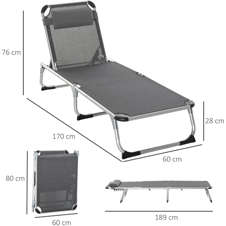 Outsunny Gartenliege 5-stufig verstellbar grau