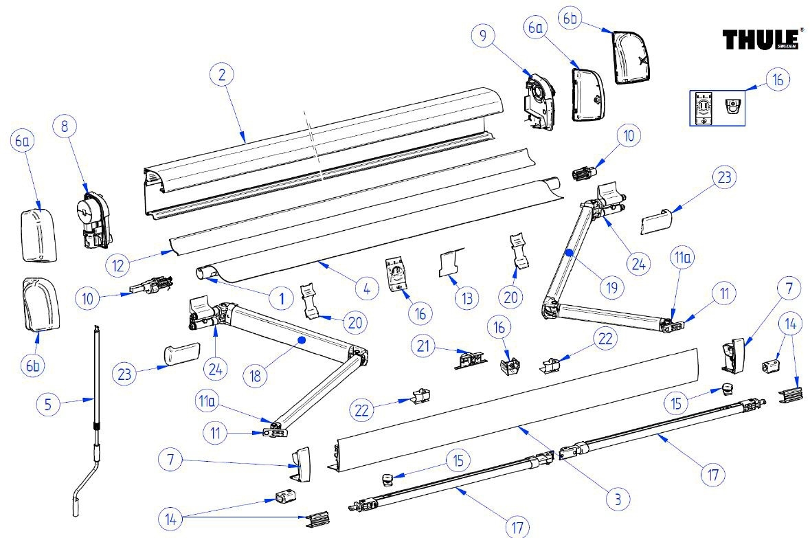 Thule Gelenkarm links für Markise 4200 / Tristor 2 / Omnistor 4900 3,0 / 3,5 Meter - Farbe Eloxiert Thule Ersatzteilnummer 1500602229