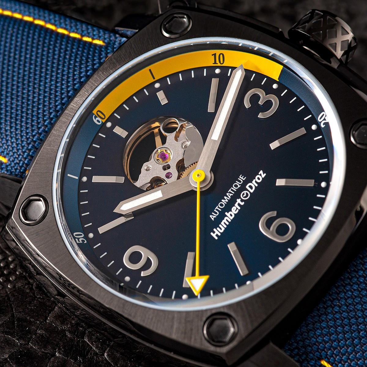 Montre HUMBERT-DROZ hd1 homme automatique, bracelet tissu bleu fonce