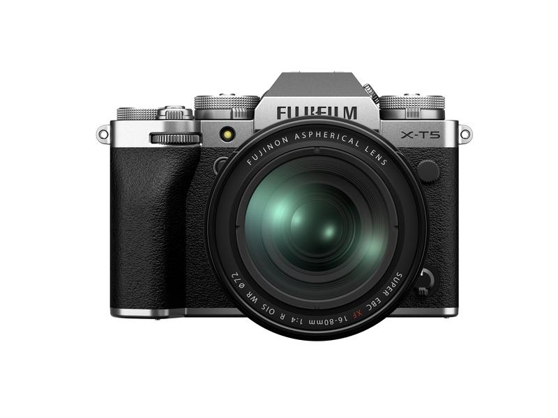 Fujifilm Fotokamera X-T5 Kit XF 16-80 mm Silber Spiegellose Systemkamera mit 40.2 Megapixel-Sensor und integriertem Fünf-Achsen-Bildstabilisator