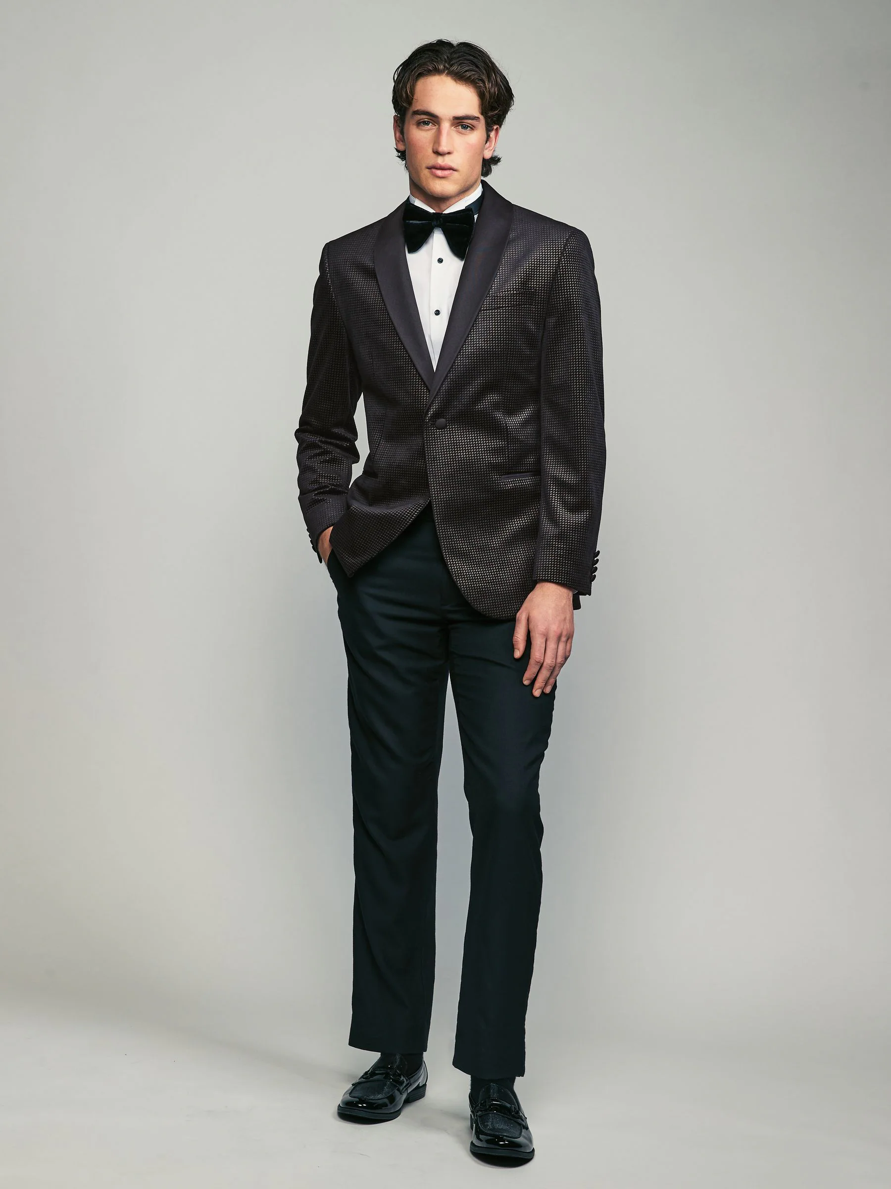 Zwart/goud - Fluwelen blazer met print