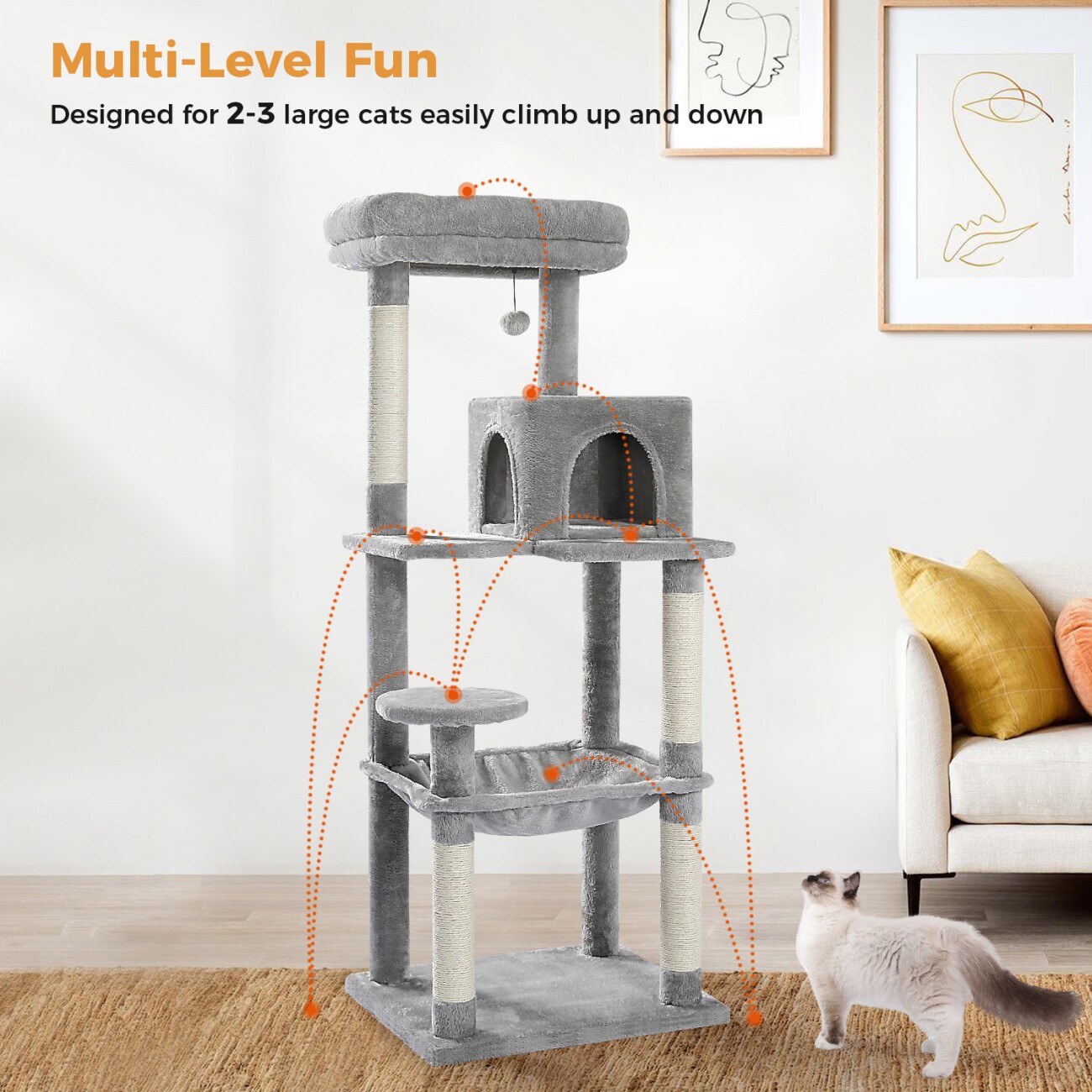 Pawz Road Kratzbaum XL für große Katzen mit Hängematte