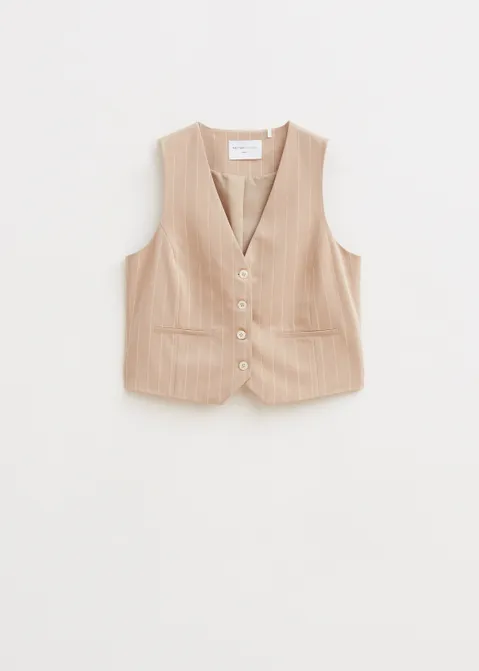 Gilet met krijtstreep zand (ZAND)